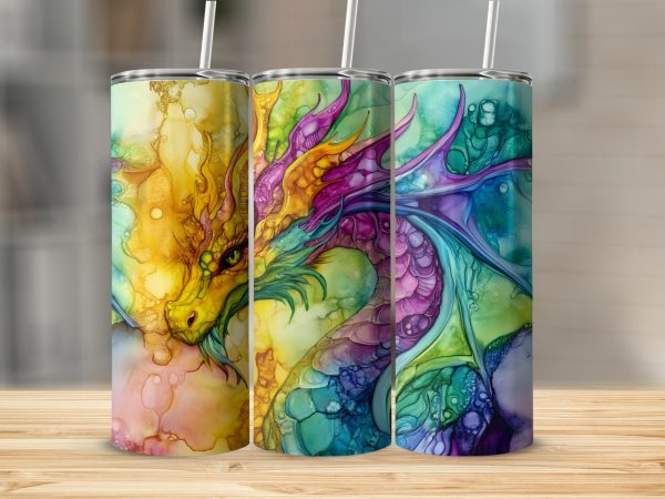 Vibrant Fantasy Dragon Illustration for 20oz Skinny Tumbler Sublimation Wrap PNG