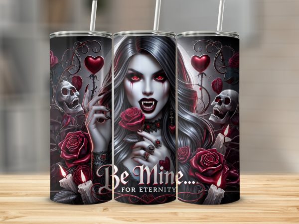 Gothic Vampire Be Mine 20oz Skinny Tumbler Sublimation Wrap PNG - Image 2