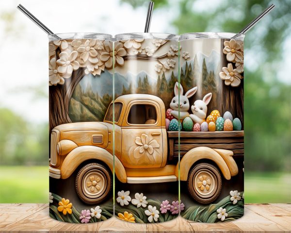 Easter Bunny Truck Tumbler Wrap