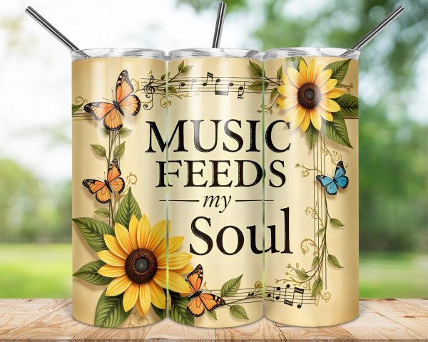 Music Feeds My Soul Sunflower 20oz Sublimation Tumbler Wrap