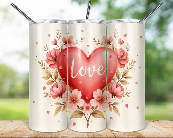 Heart with Flowers Love 20oz Sublimation Tumbler Wrap