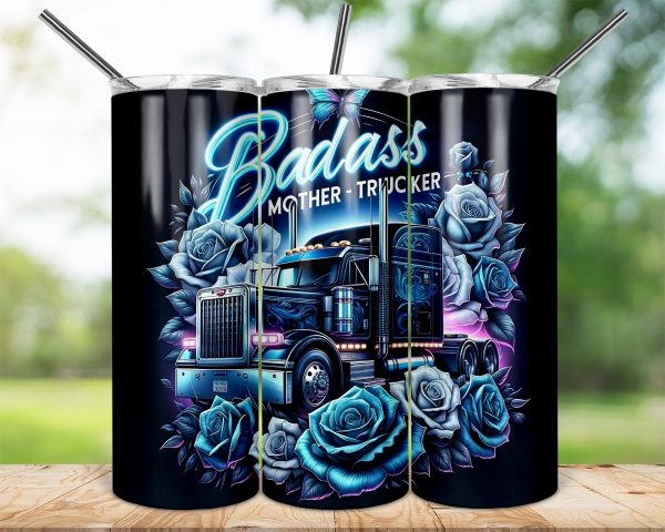 Badass Mother Trucker Roses with Butterfly 20oz Sublimation Tumbler Wrap