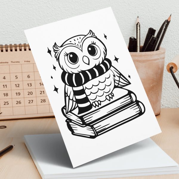 Cute Owl on Books with Scarf Illustration SVG Design Element File - Image 6