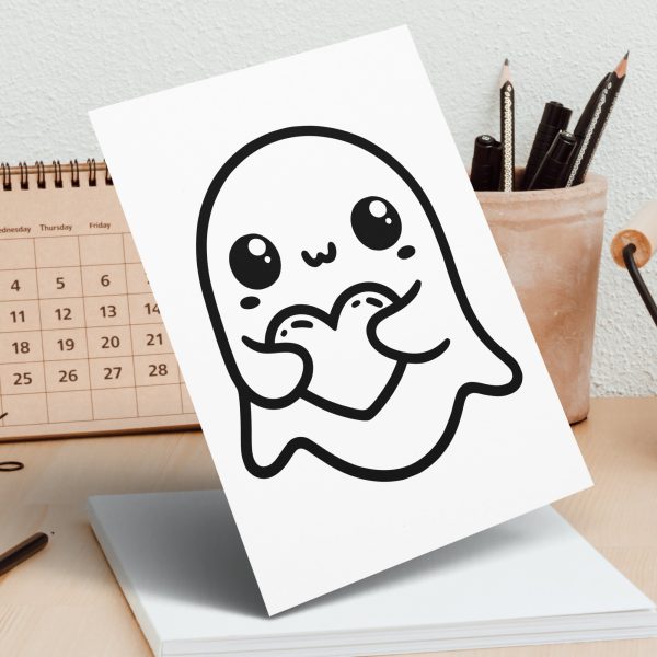 Cute Ghost Holding Heart SVG Design Element File - Image 6