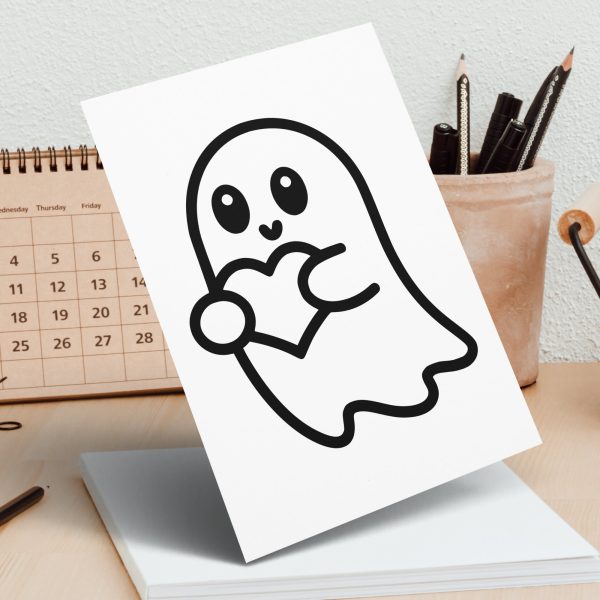 Cute Cartoon Ghost Holding Heart SVG Design Element File - Image 6