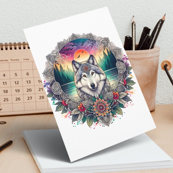 Detailed Wolf and Nature Mandala Sublimation Design 300 dpi PNG - Image 4