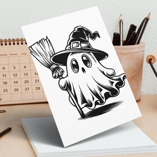 Cute Ghost with Witch Hat SVG Design Element File - Image 6