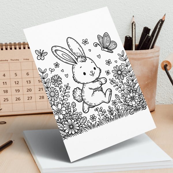 Adorable Bunny and Butterfly Floral Scene SVG Design Element File - Image 6