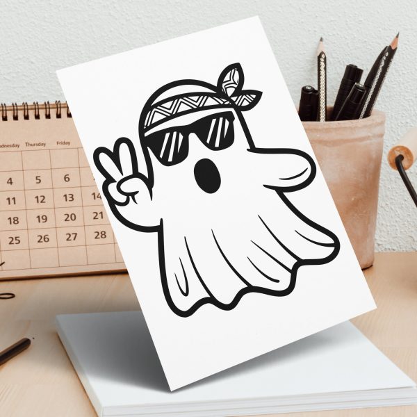 Peace Sign Ghost With Bandana SVG Design Element File - Image 6