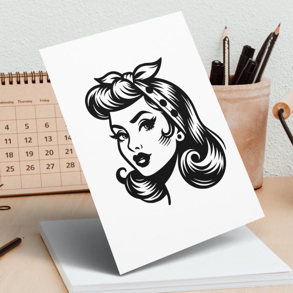 Vintage Pin-Up Girl Head SVG File Design Element - Image 4