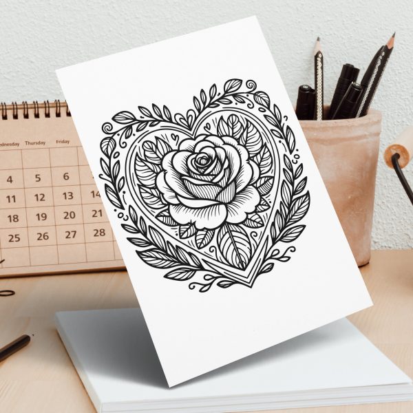 Ornate Heart and Rose Illustration SVG File Design Element - Image 4