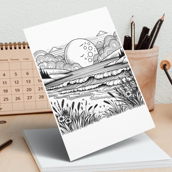 Scenic Beach with Moon and Clouds SVG File Design Element - Image 4