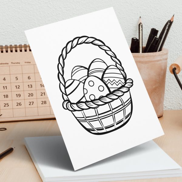 Easter Basket With Eggs Line Art SVG File Design Element - Image 7