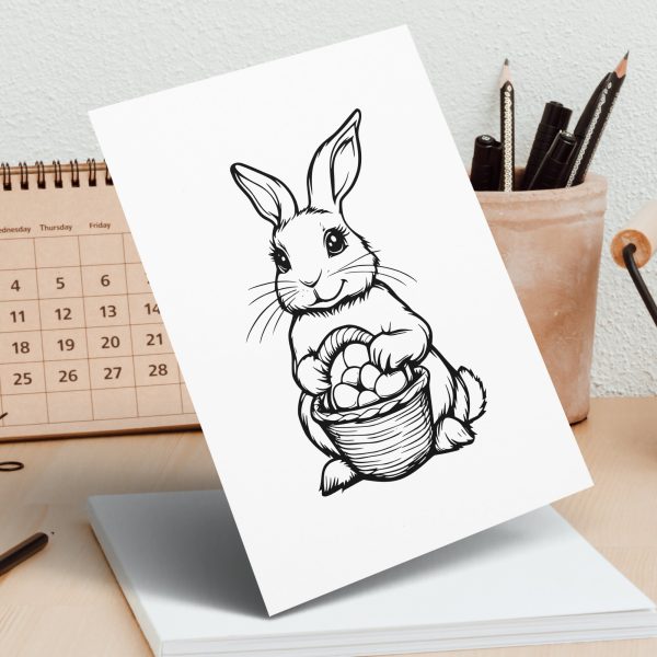 Adorable Bunny Holding Basket of Eggs SVG File Design Element - Image 7