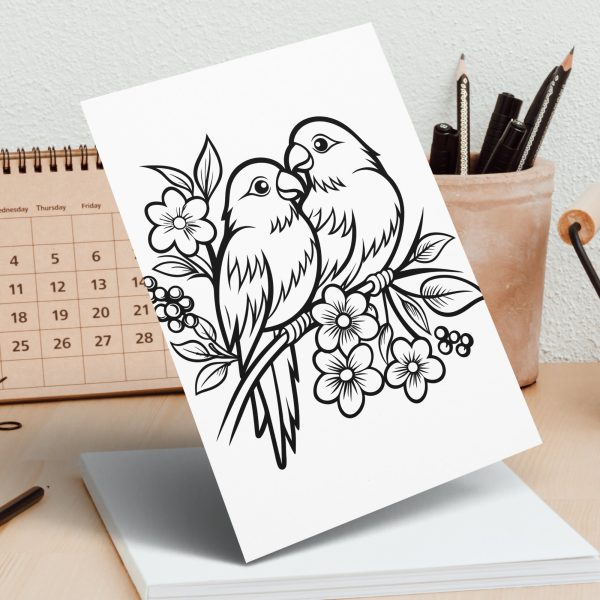 Romantic Love Birds with Flowers SVG File Design Element - Image 7