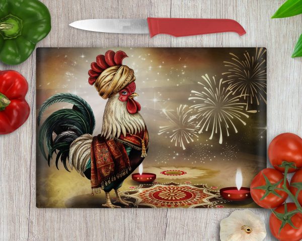 Rooster with Diwali Decorations Sublimation PNG, Festive Sublimation Design, Digital Download for Cutting Board