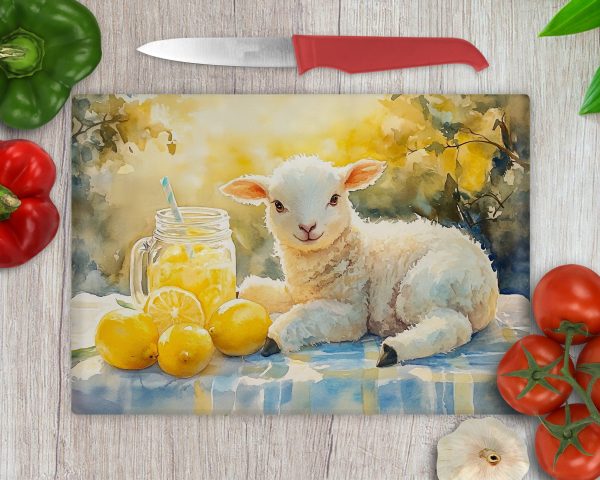 Summer Lemonade and Lamb Glass Cutting Board Sublimation Design