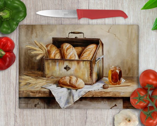 Freshly Baked Bread Artwork Glass Cutting Board Sublimation Design