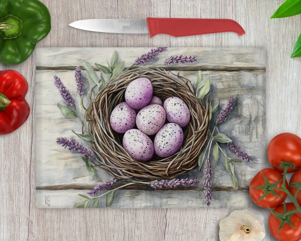 Speckled Eggs in Nest Glass Cutting Board Sublimation Design