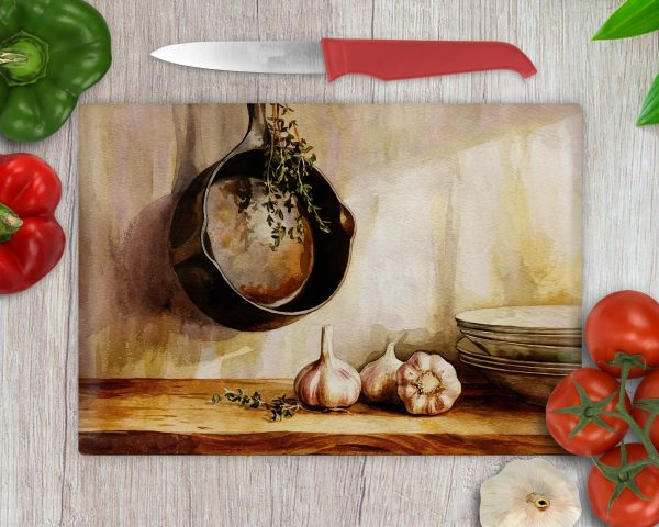 Vintage Style Kitchen Art Glass Cutting Board Sublimation Design