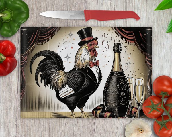 Rooster in Suit Sublimation PNG, Champagne Bottle Cutting Board Design, Vintage Rooster Art, Kitchen Decor, French Country Design