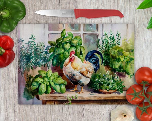 Rooster and Herb Garden Glass Cutting Board Sublimation Design