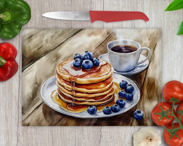 Breakfast Pancakes with Blueberries Glass Cutting Board Sublimation Design