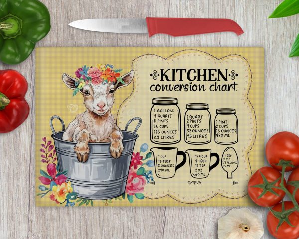 Adorable Goat Kitchen Conversion Chart Glass Cutting Board Sublimation Design PNG