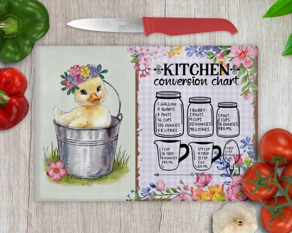 Kitchen Conversion Chart Duck in Bucket Glass Cutting Board Sublimation Design PNG