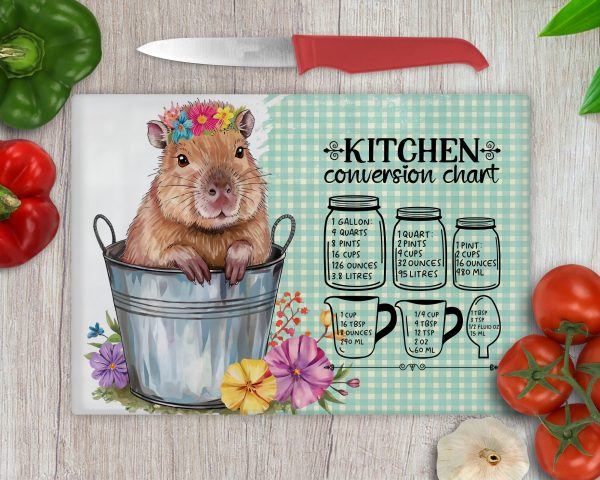 Cute Capybara Flower Cooking Kitchen Conversion Chart Glass Cutting Board Sublimation Design PNG