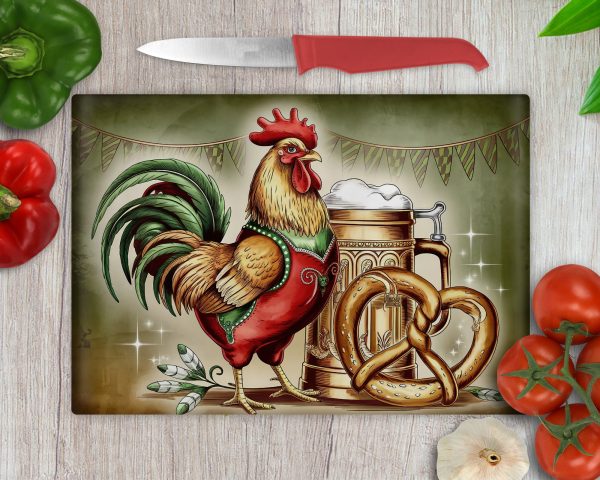 Oktoberfest Rooster and Beer Mug PNG, Country Kitchen Cutting Board Design, Farmhouse Decor for Sublimation, High Resolution Download