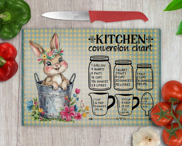 Cute Bunny Kitchen Conversion Chart Glass Cutting Board Sublimation Design PNG