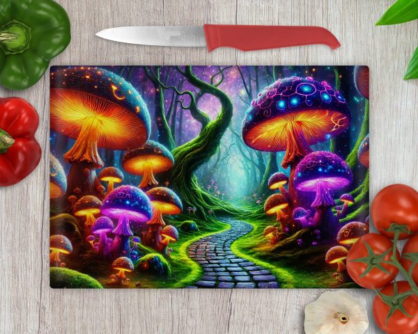 Colorful Enchanted Forest Mushroom Path Sublimation PNG, Vibrant Digital Art for Cutting Board Design, Whimsical Fantasy Landscape