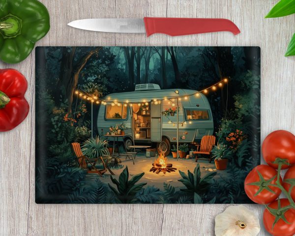 Cozy Forest Camping Scene Cutting Board Sublimation PNG Design - Image 2