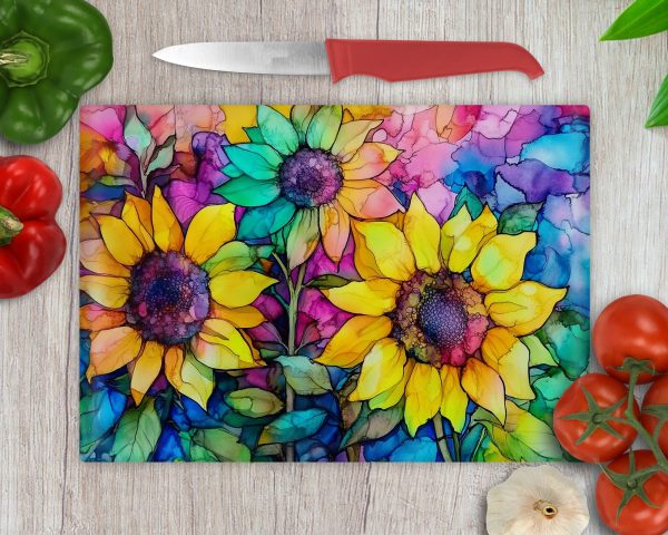 Vibrant Sunflowers and Abstract Background Cutting Board Sublimation PNG Design - Image 2