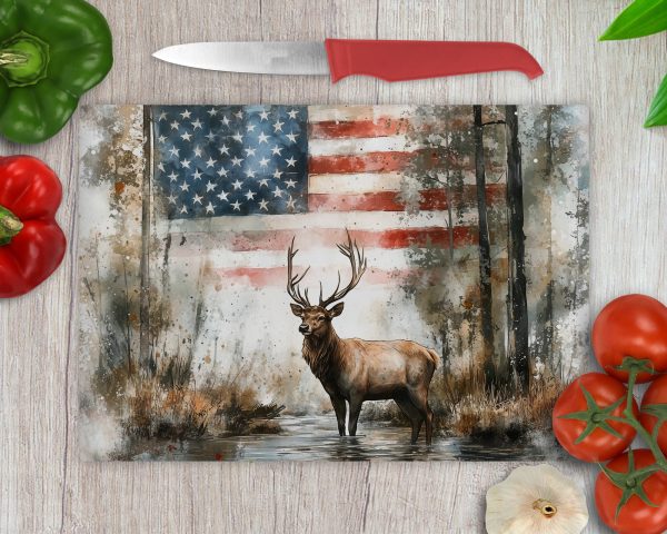 Proud Deer with US Flag Cutting Board Sublimation PNG Design - Image 2