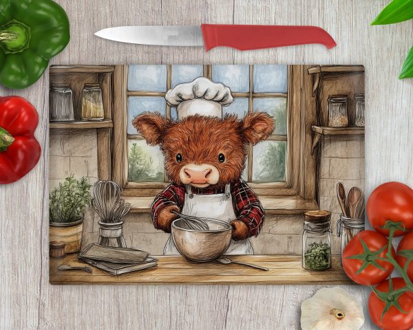 Adorable Highland Cow Chef Cutting Board Sublimation PNG Design - Image 2