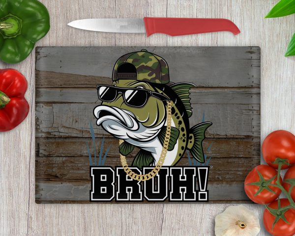 Funny Fish with Cap and Chain Glass Cutting Board Sublimation Design PNG - Image 2