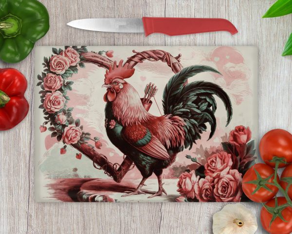 Rooster Heart Roses Cutting Board Sublimation PNG Design, Country Kitchen Art, Vintage Farmhouse Decor, Rustic Gift Idea, Printable