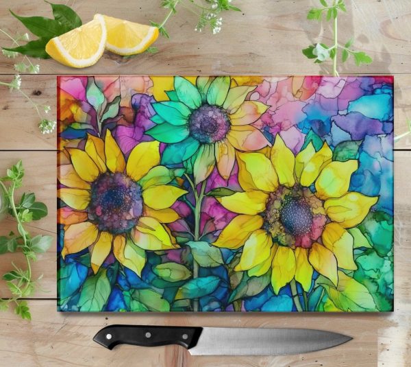 Vibrant Sunflowers and Abstract Background Cutting Board Sublimation PNG Design