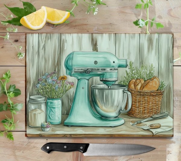 Retro Kitchen Mixer and Bread Cutting Board Sublimation PNG Design