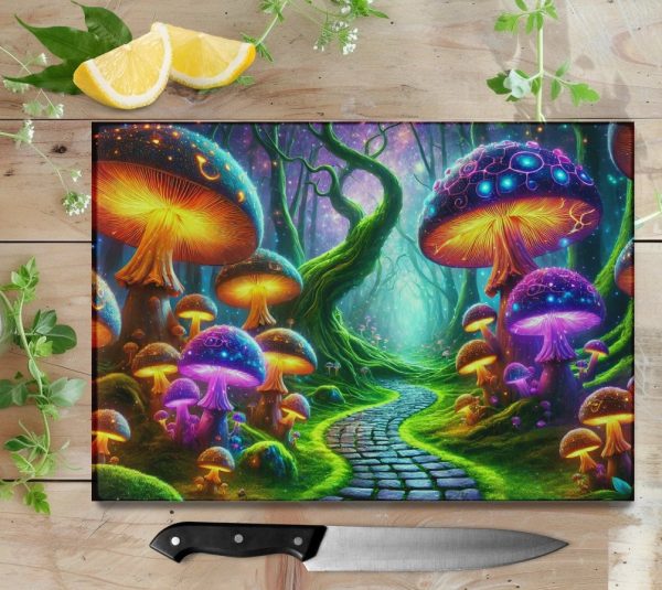 Colorful Enchanted Forest Mushroom Path Sublimation PNG, Vibrant Digital Art for Cutting Board Design, Whimsical Fantasy Landscape - Image 2