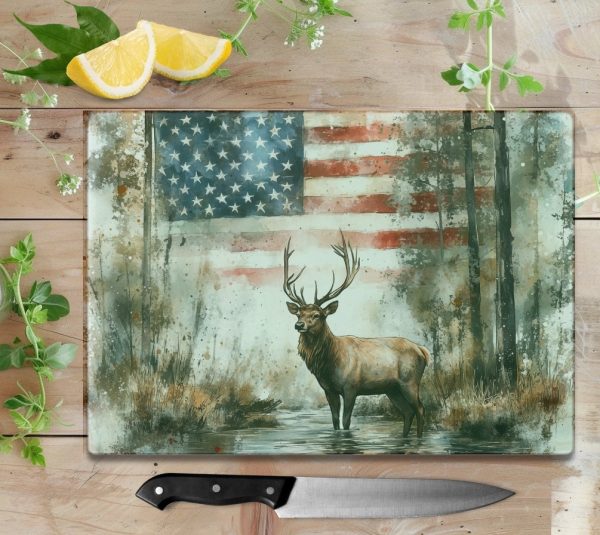 Proud Deer with US Flag Cutting Board Sublimation PNG Design