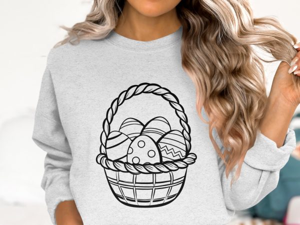 Easter Basket With Eggs Line Art SVG File Design Element - Image 3