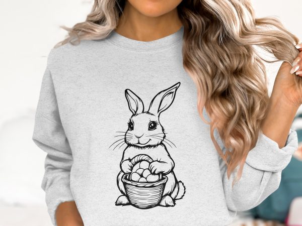 Adorable Bunny Holding Basket of Eggs SVG File Design Element - Image 3