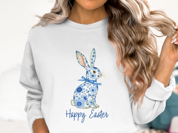 Happy Easter Bunny 300 DPI Sublimation PNG Transparent Background Spring Floral Rabbit Design Easter Decoration Clipart - Image 2