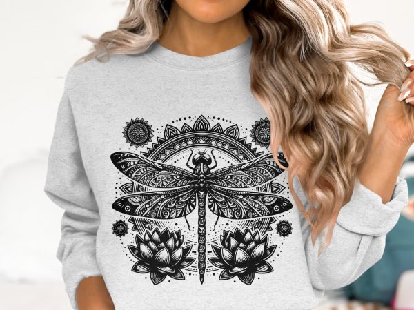 Intricate Dragonfly And Lotus Mandala SVG Design Element - Image 3