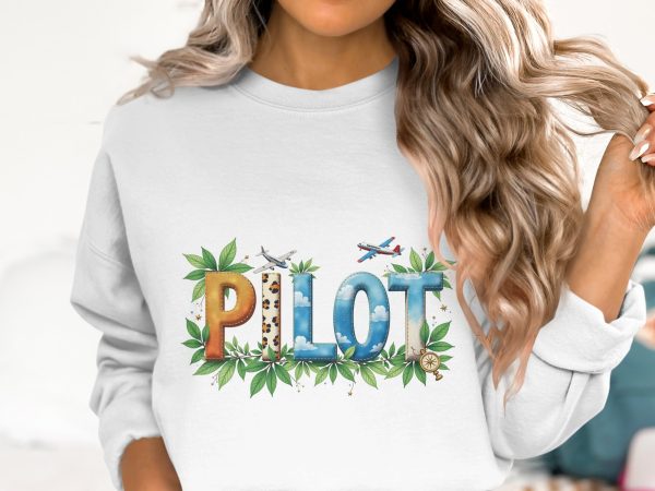 Whimsical Pilot Letters Aviation Art 300DPI Tansparent PNG Sublimation Design