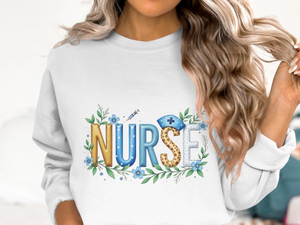 Nurse Floral Letter Art 300DPI Tansparent PNG Sublimation Design