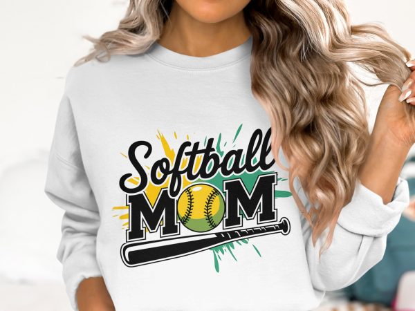 Softball Mom 300 DPI Transparent PNG Design for TShirts Decals Mugs Softball Accessories Vibrant Colors Splash Effect